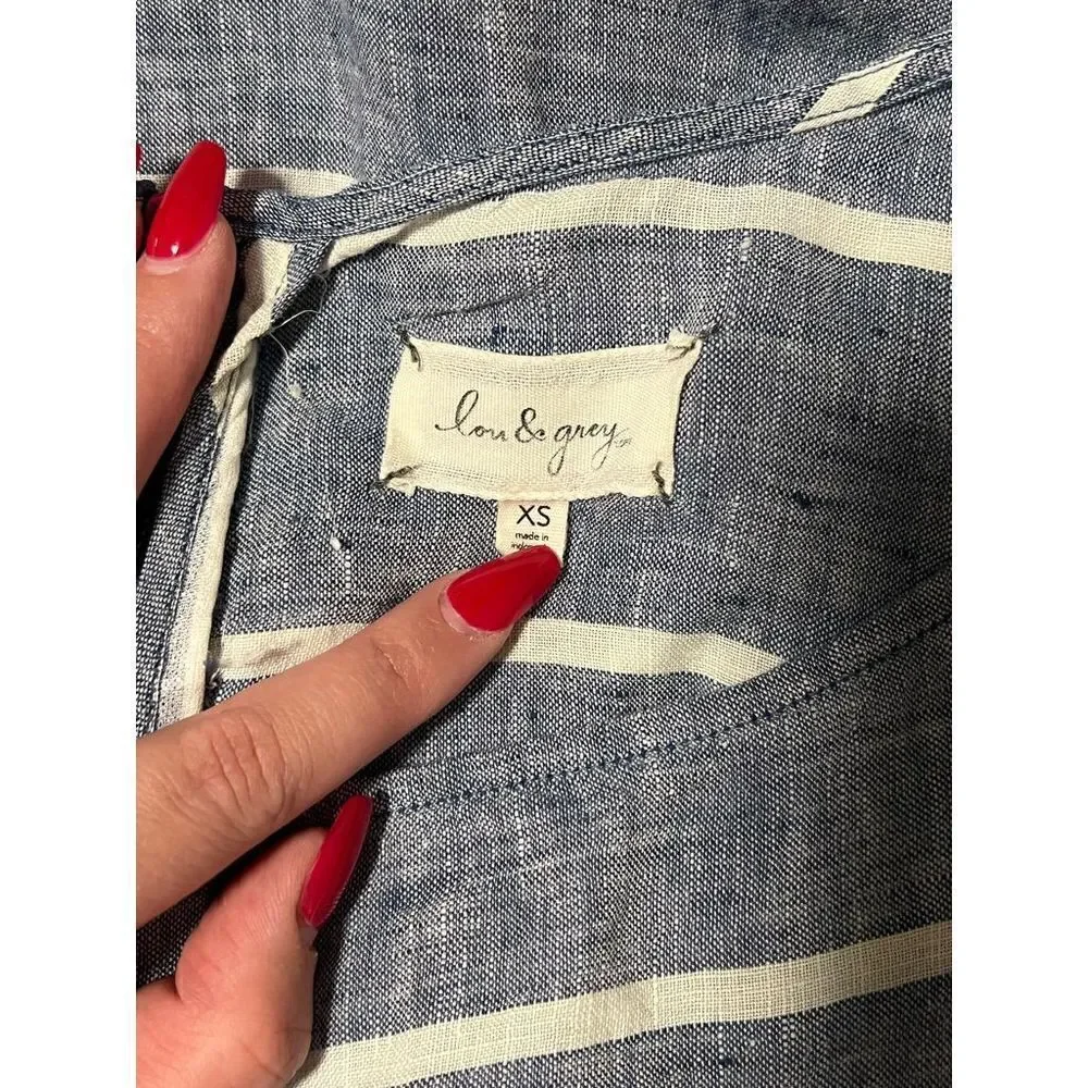 Lou & Grey Blue and White Linen Mini Dress Size XS - Picture 2 of 9